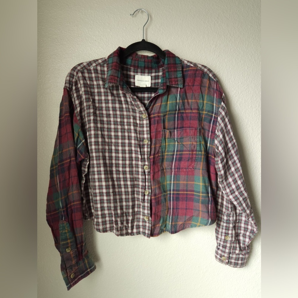 American Eagle Crop Plaid Long Sleeve